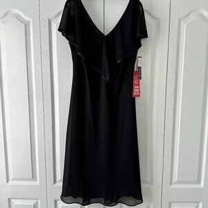NWT R & K Black Chiffon Overlay Midi Dress – Women’s 16W V-Neck Cocktail Dress